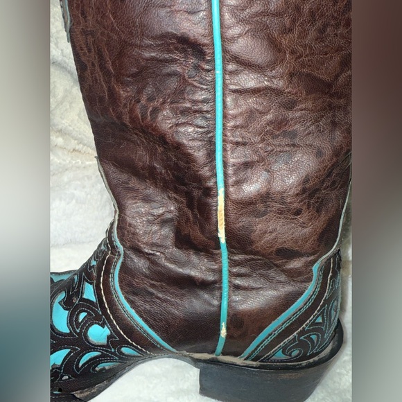 ***SOLD***Ariat Women’s Western Boots 9B Brown Turquoise Cutout Leather Cowboy - Picture 14 of 15